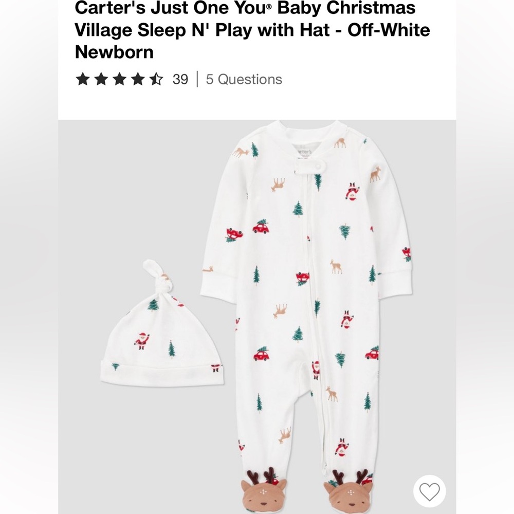 Carter's White Christmas Village Baby Footed One-Piece with Hat